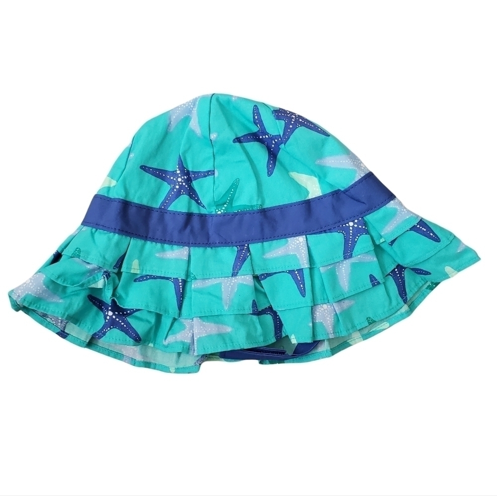 Gymboree 2T/3T Toddler Sun Hat‎ with Chin Strap Blue Seashell Girls Summer Beach